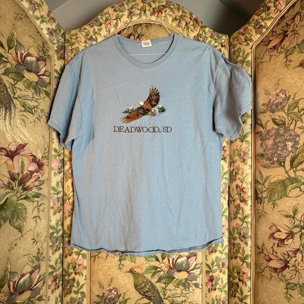 Vintage Delta Pro Weight Deadwood SD Bald Eagle T-Shirt Blue Y2K Mens Large